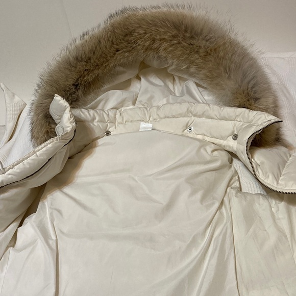 J CREW SIZE L DOWN PUFFER VEST CREAM IVORY WHITE WITH REAL FUR HOOD - Picture 5 of 12
